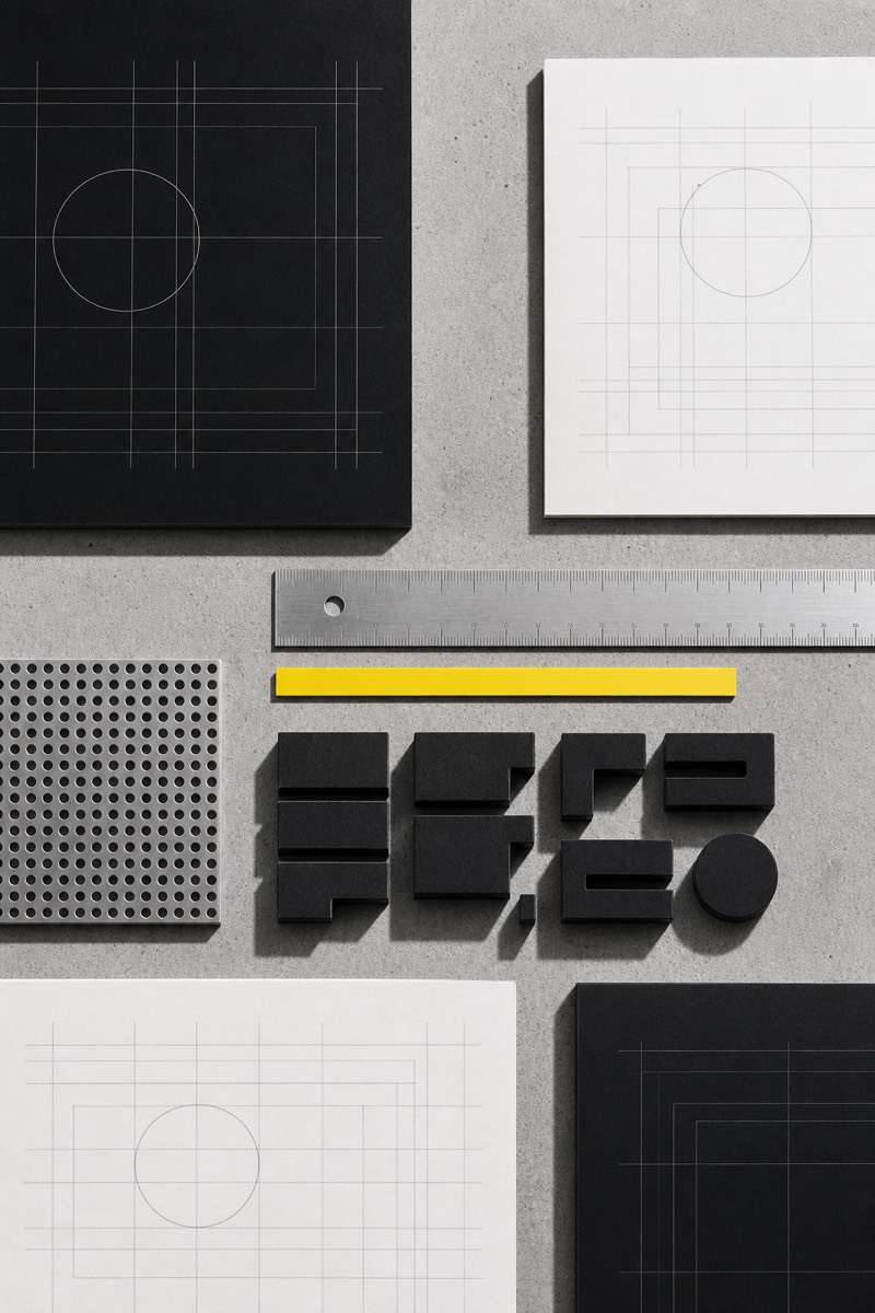 Printed identity system components in a studio setting