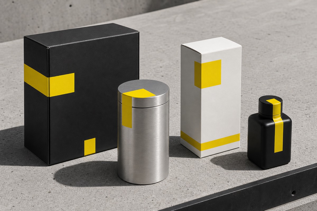 Packaging forms arranged in a material study